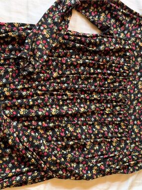 Floral Smocked Black Women's Dress - Red & Yellow Blossoms